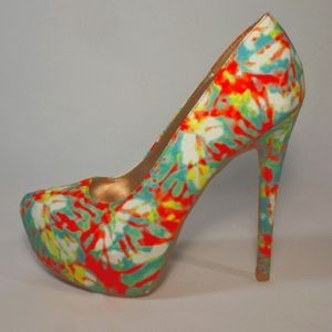 Qupid Platform High Heels Stiletto Floral Splatter